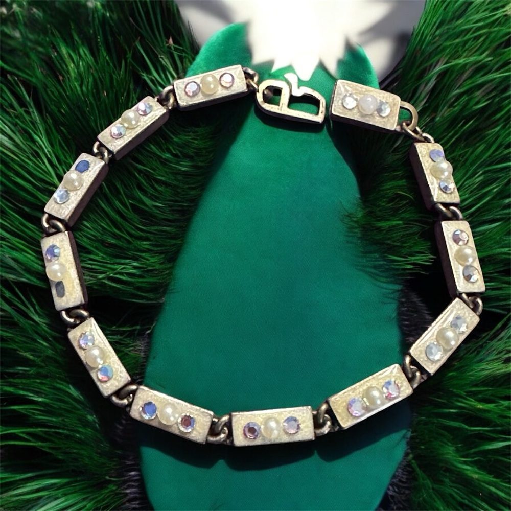 Vintage Anne Koplik bracelet enamel AB and Pearl